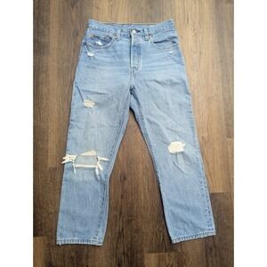 Levis 501 Jeans Womens 27x26* Blue Distressed High Rise Straight‎ Leg Button Fly